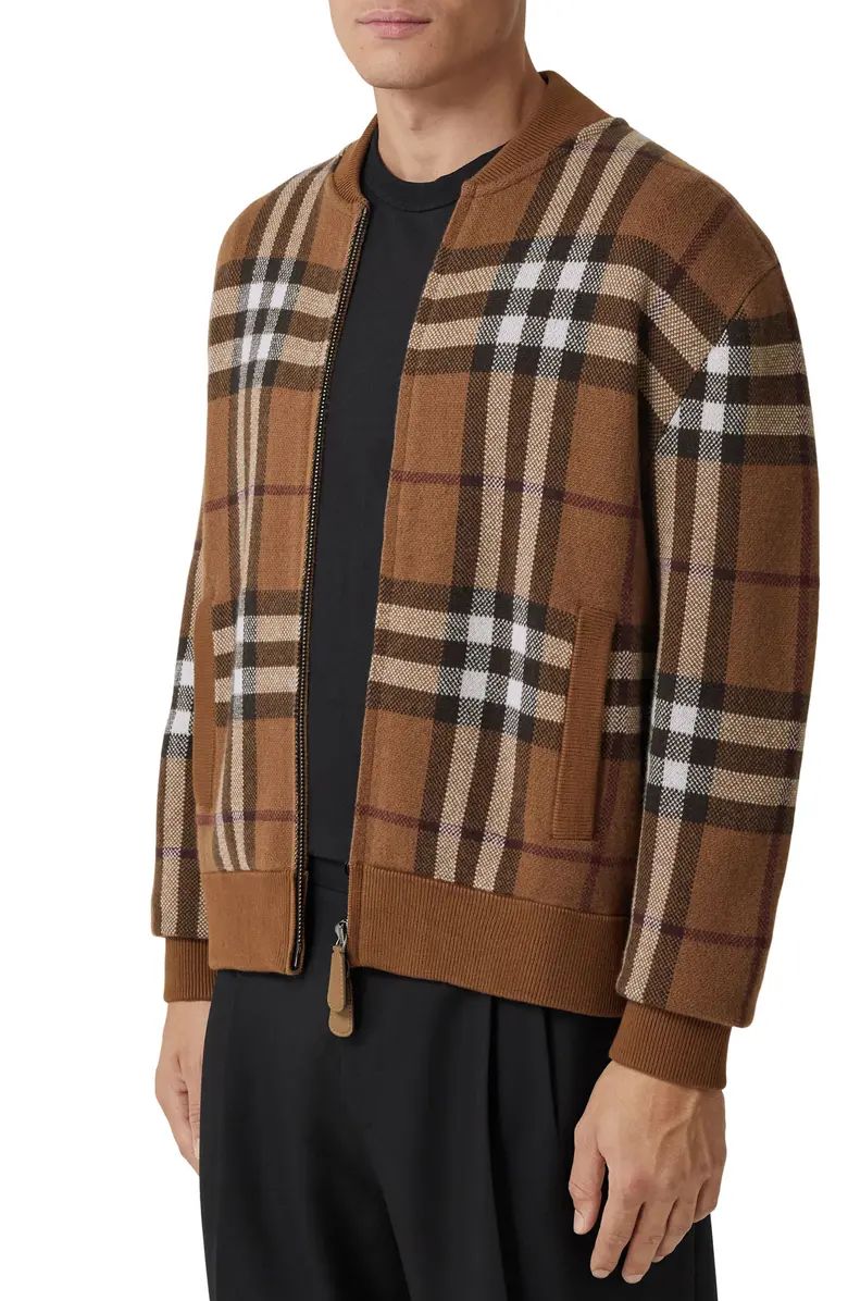 Maltby Check Jacquard Cashmere Sweater Bomber Jacket | Nordstrom