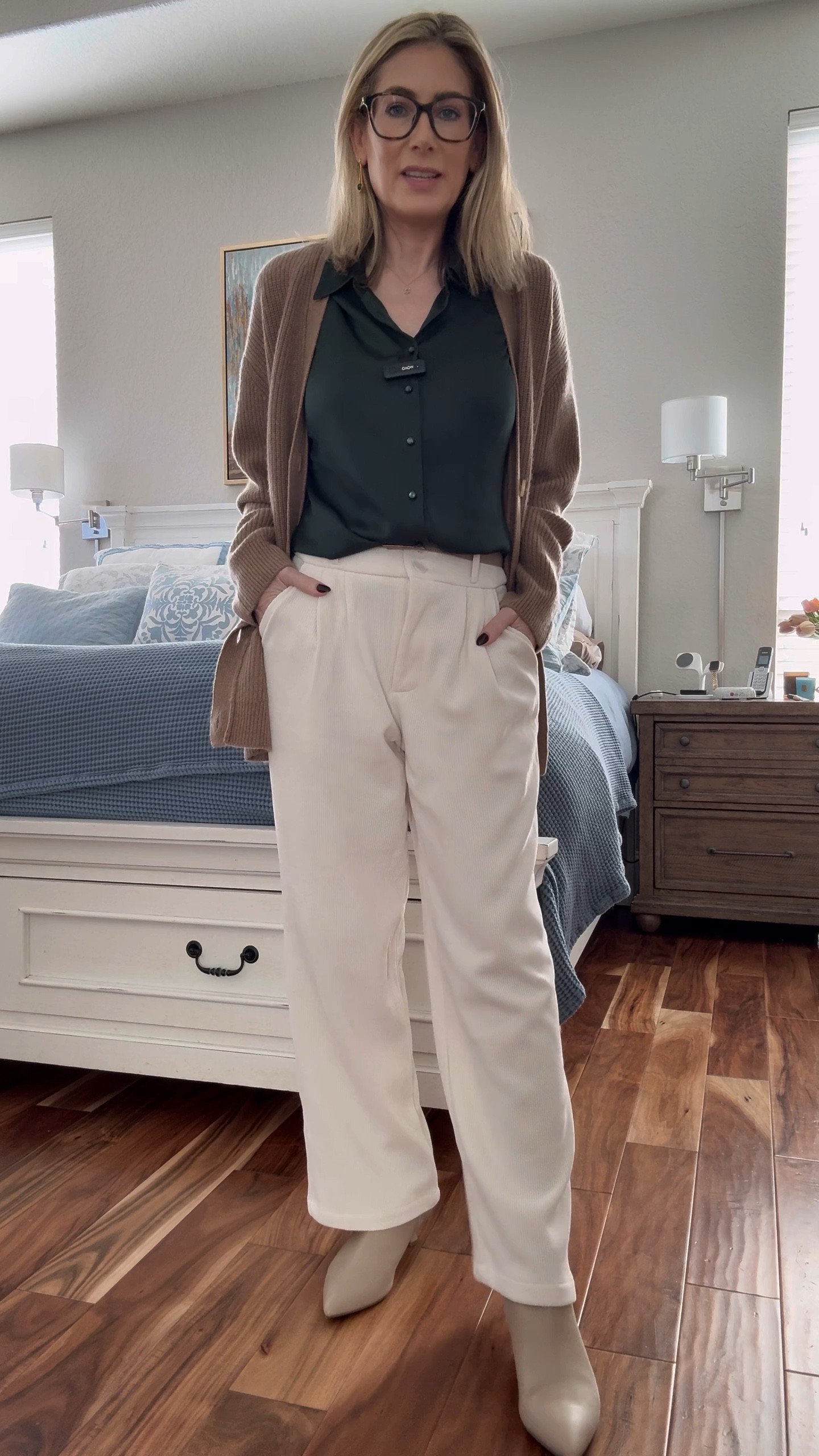 This outfit is a little dressier than my usual and I love it. This worked for two doctor’s appointments, a run to the grocery store, and it could work for a casual work environment, teacher’s outfit or even Thanksgiving dinner. 

Sizing info:
Cardigan and blouse-XS
Pants size 4/small
Boots are true to size 


#LTKShoeCrush #LTKWatchNow #LTKWorkwear