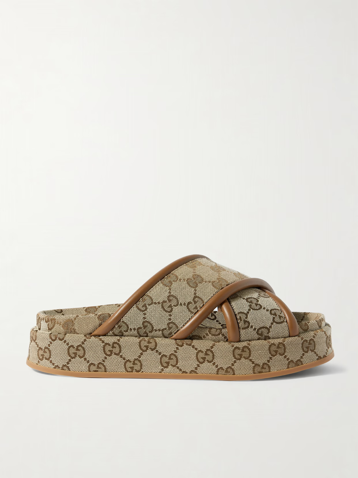 Gucci - Clarice Leather-trimmed Canvas-jacquard Platform Sandals - Neutrals | NET-A-PORTER (US)