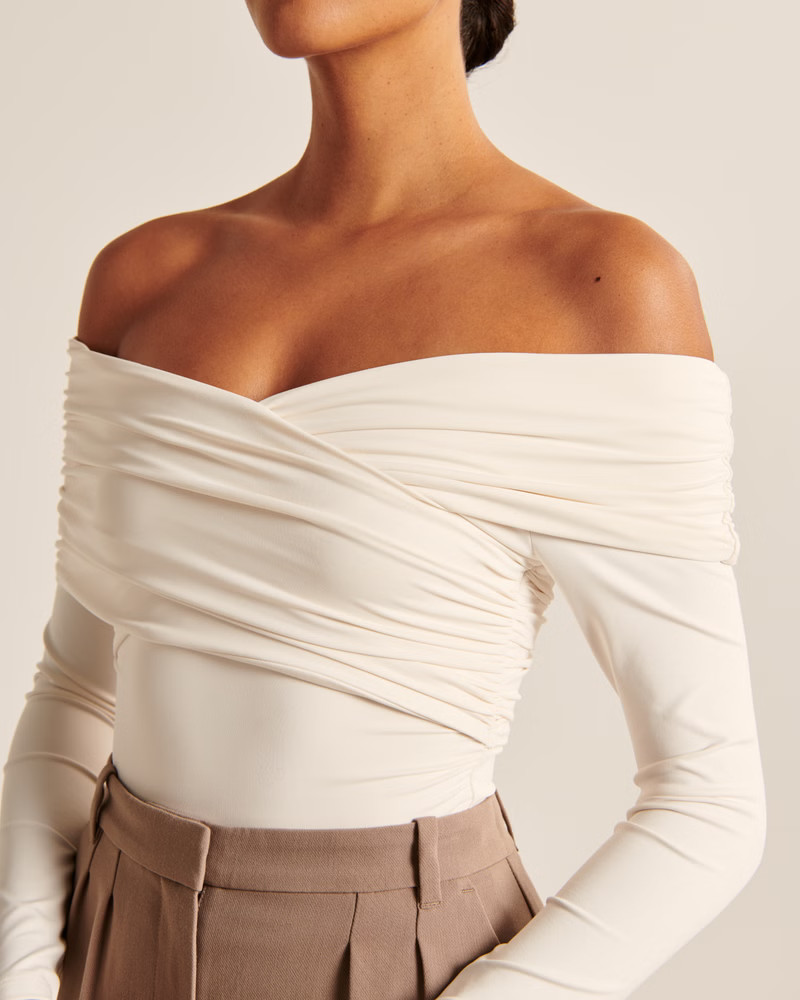 Long-Sleeve Ruched Wrap Bodysuit | Abercrombie & Fitch (US)