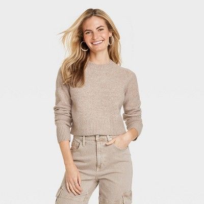 Women's Crew Neck Cashmere-Like Pullover Sweater - Universal Thread™ Tan M | Target