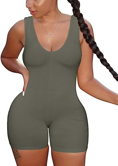 XXTAXN Women's Sexy One Piece Sleeveless V Neck Tank Top Rompers Short Bodycon Jumpsuit | Amazon (US)