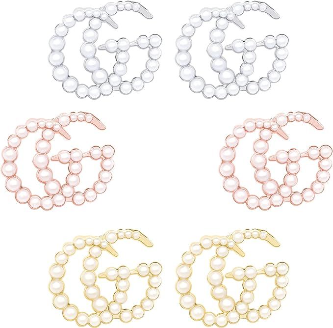 Initial Letter G Earrings for Women - 3 Pair Sterling Silver Hypoallergenic Large Pearl Earrings ... | Amazon (US)