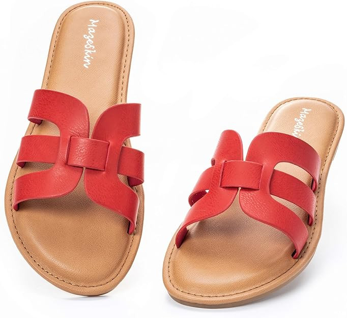 mazeskin Womens Memory Foam H-Band Summer Dressy Flat Slide Sandals | Amazon (US)