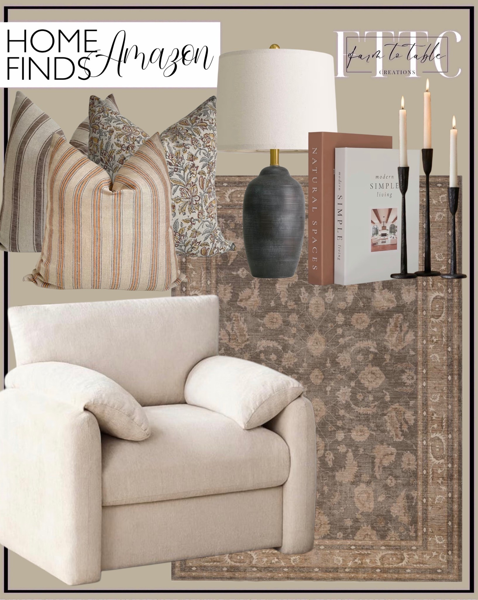 Neutral Living Room Amazon Finds That Look High-End for Less

Follow @farmtotablecreations on Instagram for more cozy, elevated home finds 🤍

Warm neutrals, soft textures, and timeless patterns come together to create a space that feels effortlessly styled. From the layered pillows to the vintage-inspired rug and classic table lamp, these Amazon finds give that designer look without the designer price. Perfect for refreshing a living room with pieces that feel collected, cozy, and elevated.

#livingroom #throwpillows #areaRug #tablelamp #homedecor

#LTKHome #LTKSaleAlert