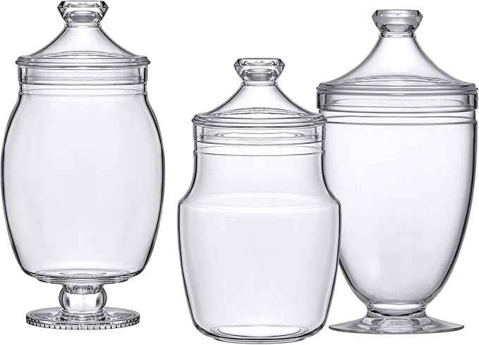 Amazing Abby - Keep - Acrylic Apothecary Jars (3-Piece Set), Plastic Jars with Lids, Bathroom Can... | Amazon (US)