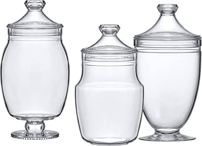 Amazing Abby - Keep - Acrylic Apothecary Jars (3-Piece Set), Plastic Jars with Lids, Bathroom Can... | Amazon (US)