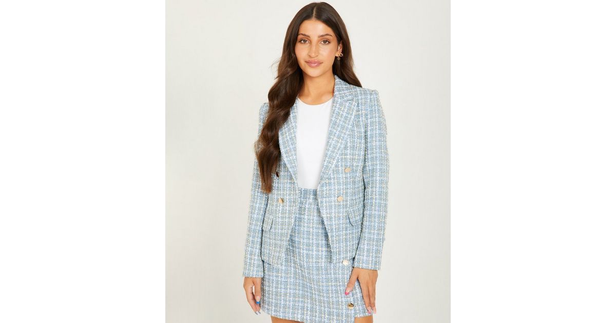 QUIZ Pale Blue Check Button Front Blazer
						
						Add to Saved Items
						Remove from Saved ... | New Look (UK)