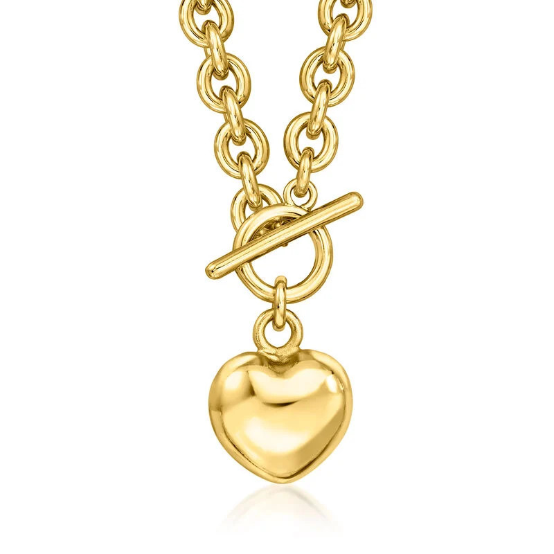 Italian 14kt Yellow Gold-Plated Heart Toggle Necklace | Ross-Simons