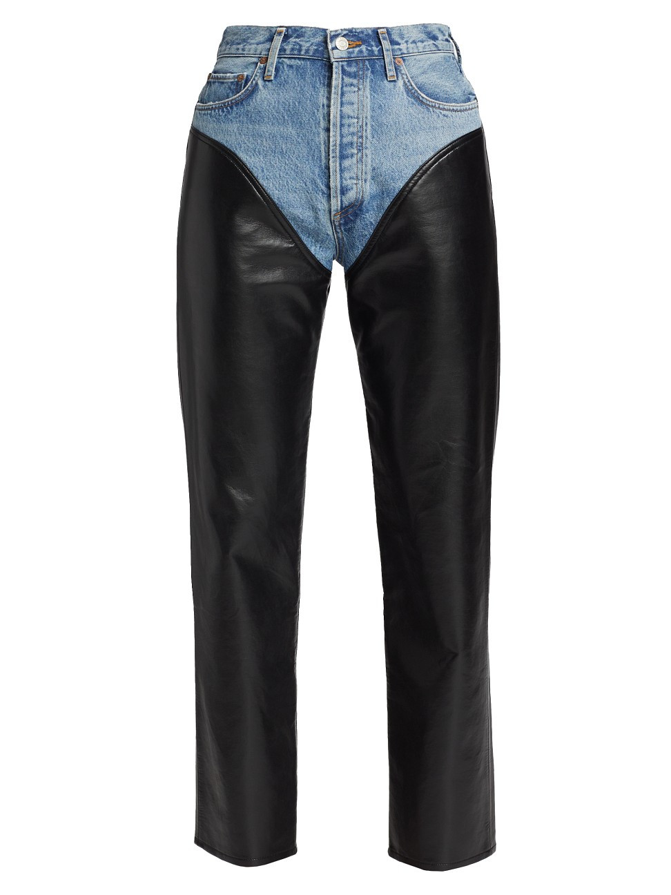 Women's Harley High-Rise Leather Combo Straight-Leg Jeans - Navigate Detox - Size 26 | Saks Fifth Avenue