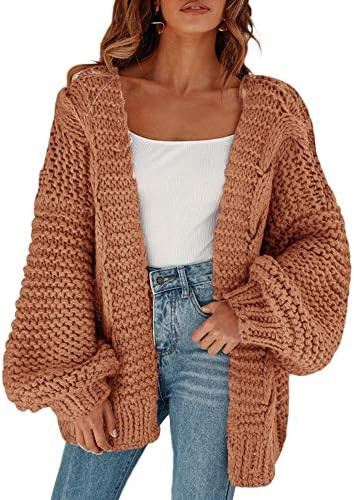 Cicy Bell Women's Open Front Chunky Knit Cardigan Loose Lantern Sleeve Oversized Sweater Coats | Amazon (US)