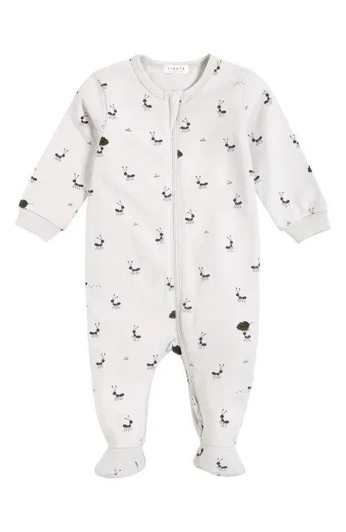 FIRSTS by Petit Lem Ants Fitted One-Piece Stretch Organic Cotton Pajamas in 901 Light Grey at Nordst | Nordstrom