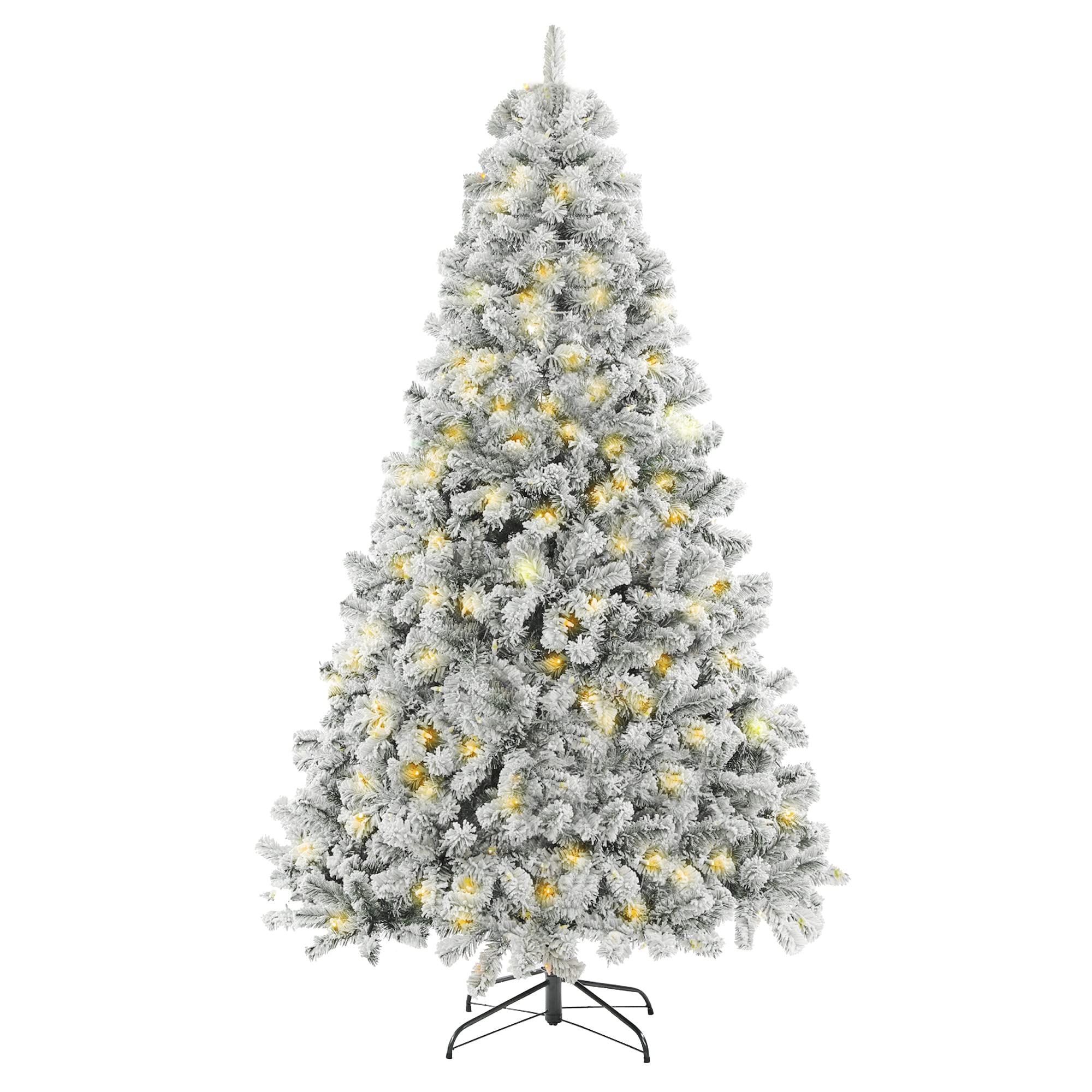 SINTEAN Prelit Christmas Tree 7.5 FT Flocked, Premium Hinged Artificial Christmas Tree with LED Warm | Amazon (US)