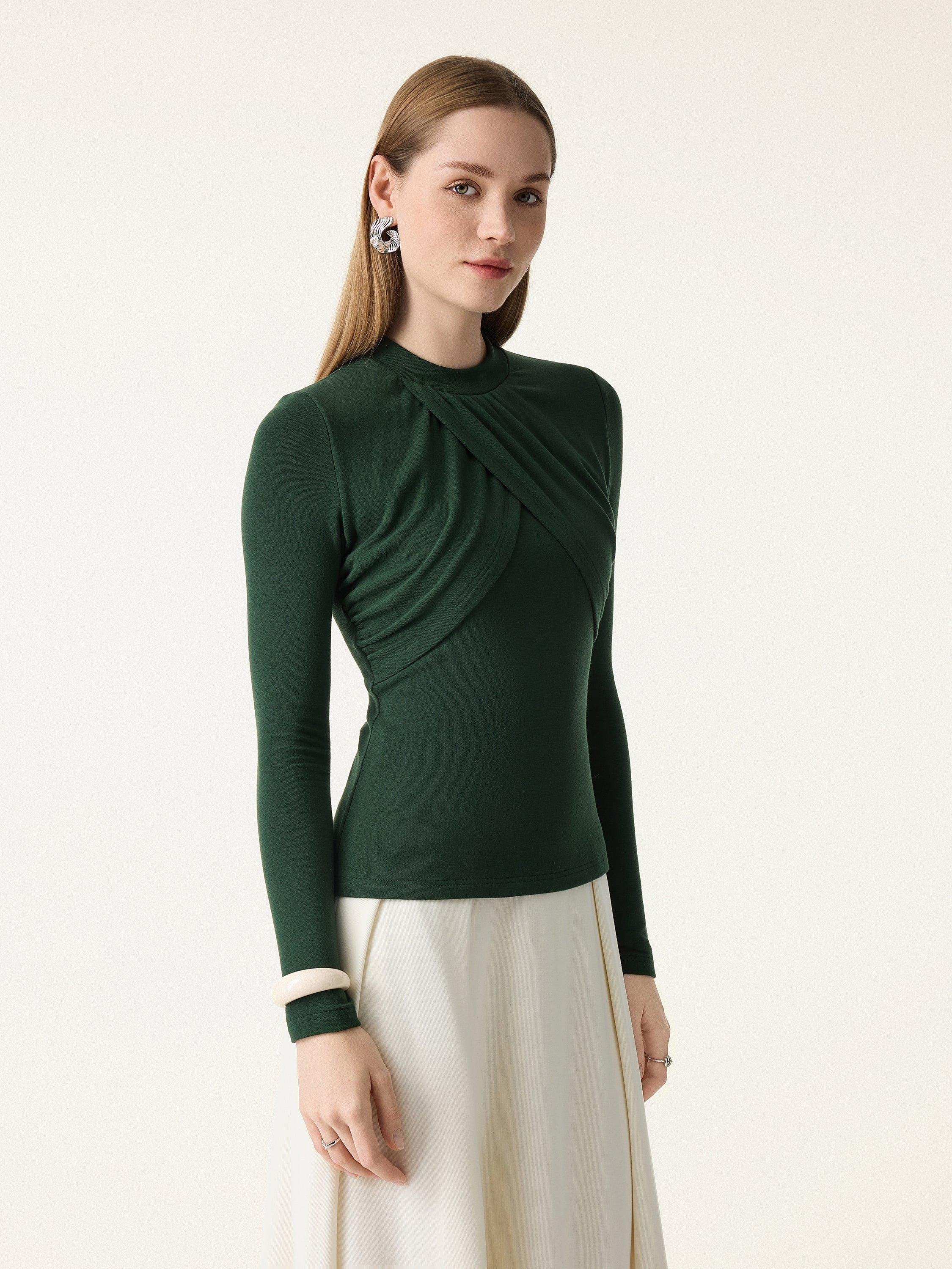ProWarm Crewneck Ruched Long Sleeve Top | OGLmove