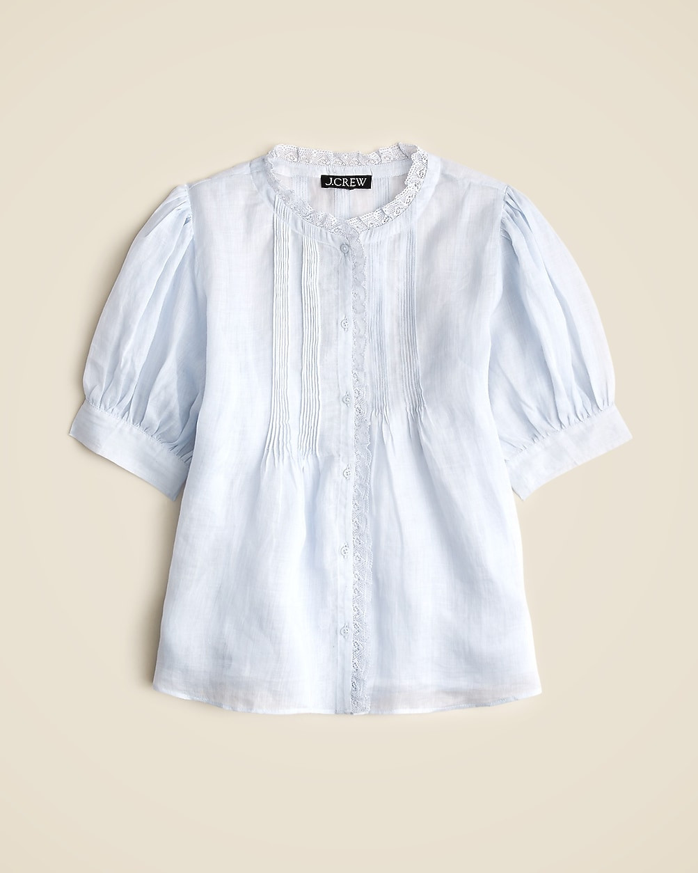 Lace-trim pintuck top in ramie | J. Crew US
