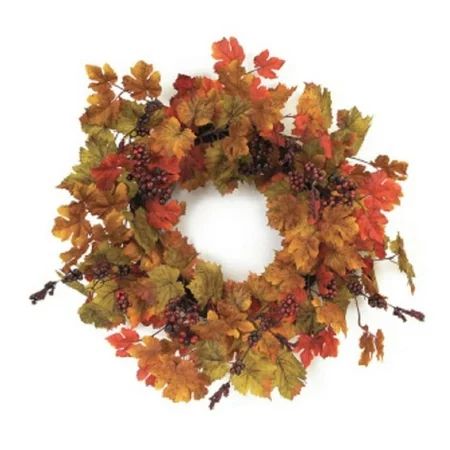 Melrose International Fall Wreath with Warm Tones of Amber and Orange Maple Leaves and Berries, 24-I | Walmart (US)