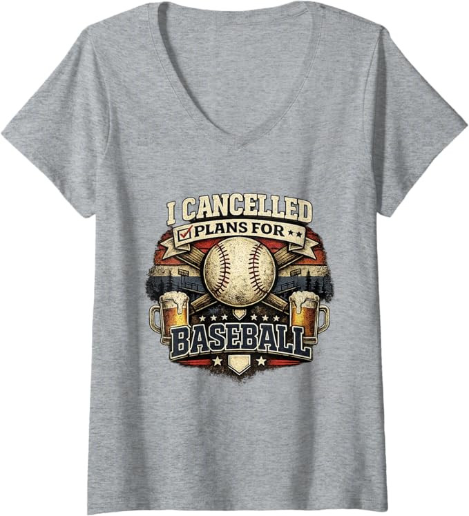 Women's I Cancelled Plans for Baseball Vintage Retro Graphic V-Neck T-Shirt | Amazon (US)