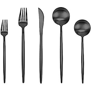 Matte Black Silverware Set 20 Pieces, Stainless Steel Flatware Set, Titanium Plating Cutlery Set, Ma | Amazon (US)