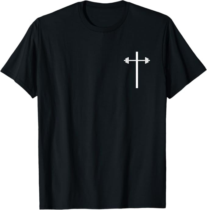 Dumbbell Barbell Cross Christian Gym Workout in Pocket T-Shirt | Amazon (US)