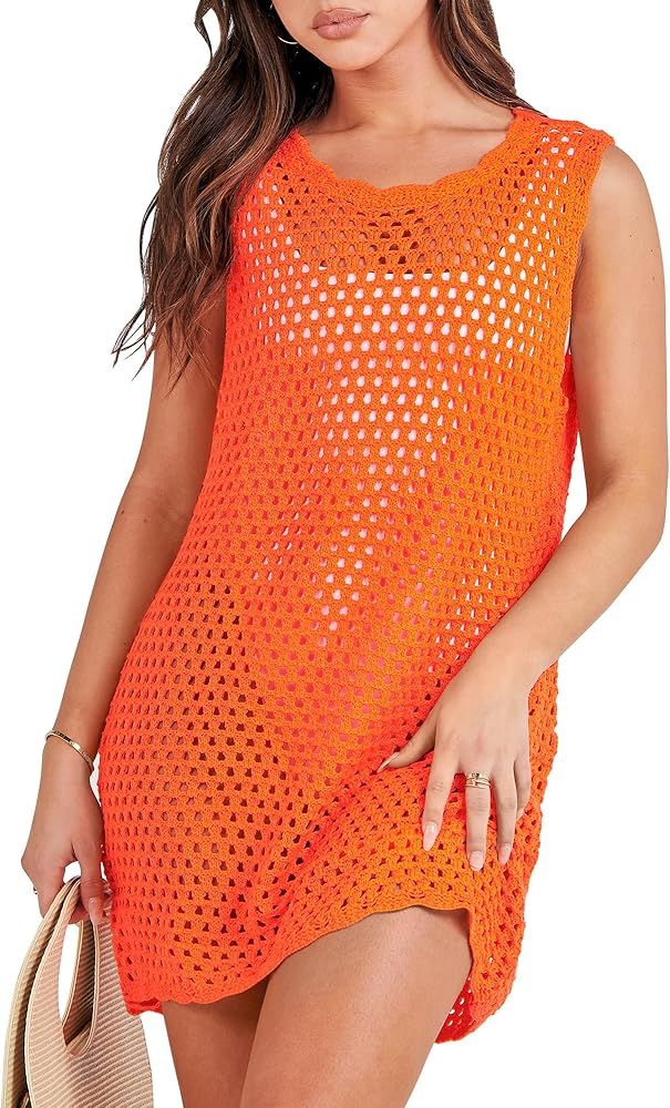 ANRABESS Women Swimsuit Crochet Swim Cover Up Summer Bathing Suit Swimwear Knit Sleeveless Pullov... | Amazon (US)