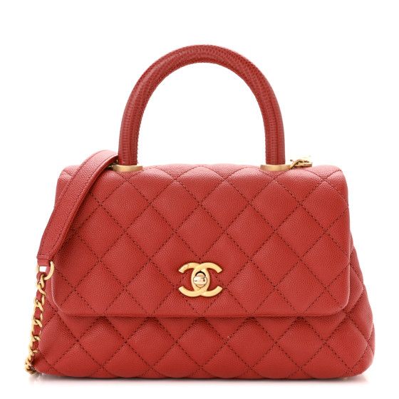 Caviar Lizard Embossed Quilted Mini Coco Handle Flap Red | FASHIONPHILE (US)