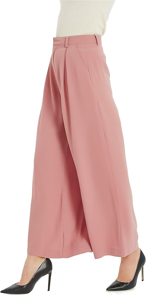 Tronjori Women High Waist Casual Wide Leg Long Palazzo Pants Trousers Regular Size | Amazon (US)