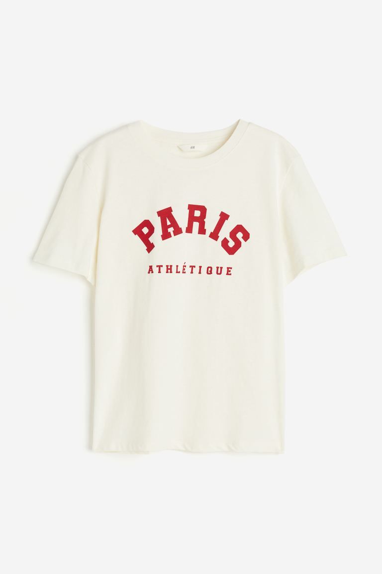Cotton T-shirt - Cream/Paris - Ladies | H&M US | H&M (US + CA)