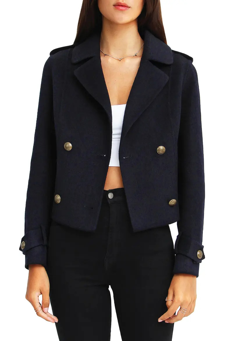 Belle & Bloom Better Off Military Wool Blend Crop Peacoat (Women) | Nordstromrack | Nordstrom Rack