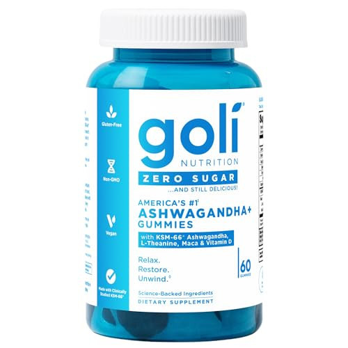 Goli Zero Sugar Ashwagandha & Vitamin D, Maca, L-Theanine Gummies, No Artificial Sweeteners, No Sugar Alcohols. Mixed Berry, KSM-66, Vegan, Plant Based, Non-GMO, Gluten-Free & Gelatin Free. (1) | Amazon (US)