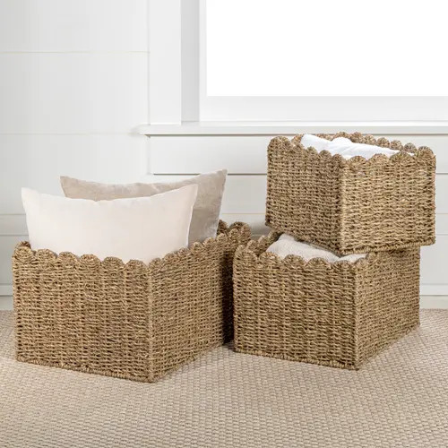 HAPPIMESS Arden Coastal Cottage Seagrass Scalloped Rectangular Organizing Storage Baskets, in Natural at Nordstrom | Nordstrom