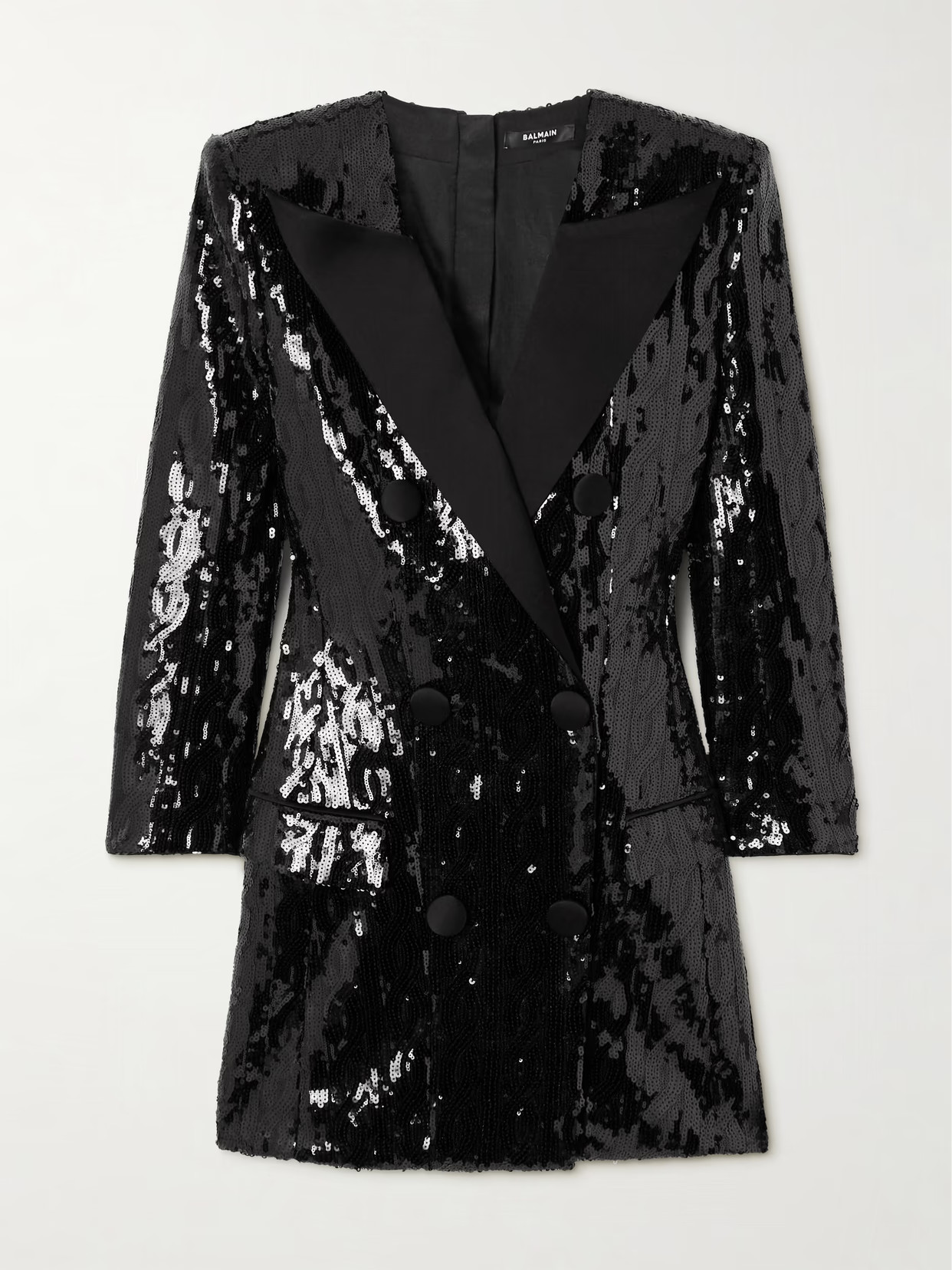 Balmain - Double-breasted Sequined Crepe Mini Dress - Black | NET-A-PORTER (US)