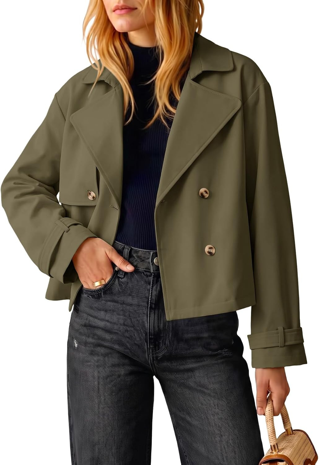 Dokotoo Womens Crop Double Breasted Trench Coat Short Cropped Jackets | Amazon (US)
