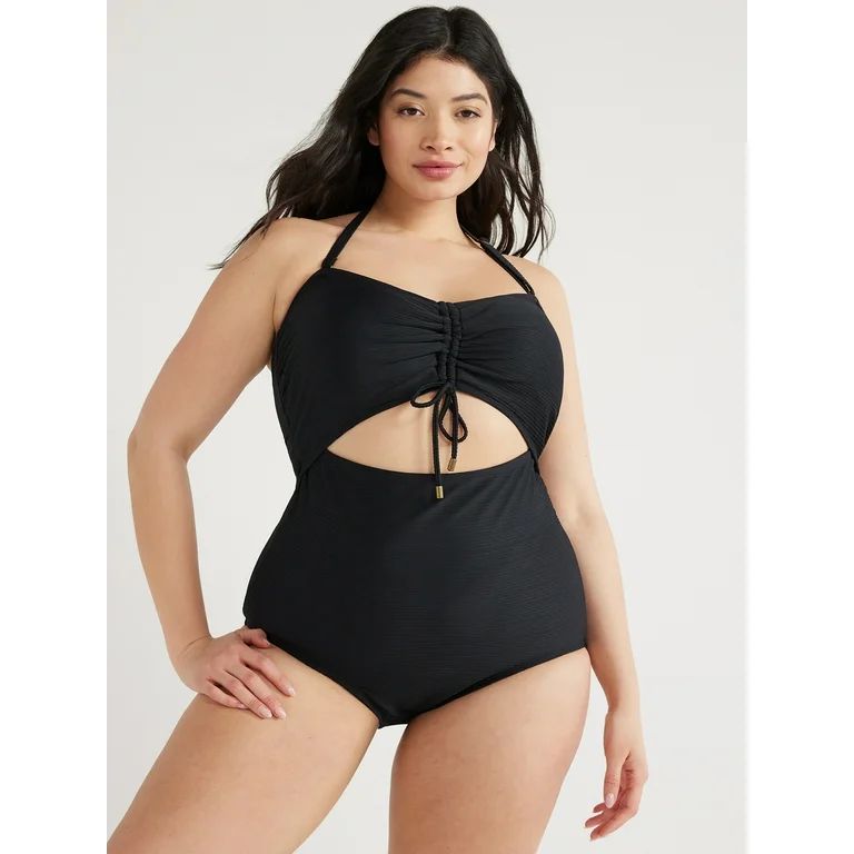 Time and Tru Women's and Plus Ottoman Ribbed Cutout One Piece Swimsuit, Sizes S-3X - Walmart.com | Walmart (US)