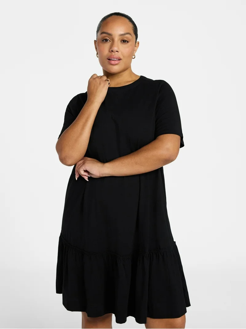 Terra & Sky Women's Plus Size Tier Tee Dress with Short Sleeves, Size 0X-5X | Walmart (US)