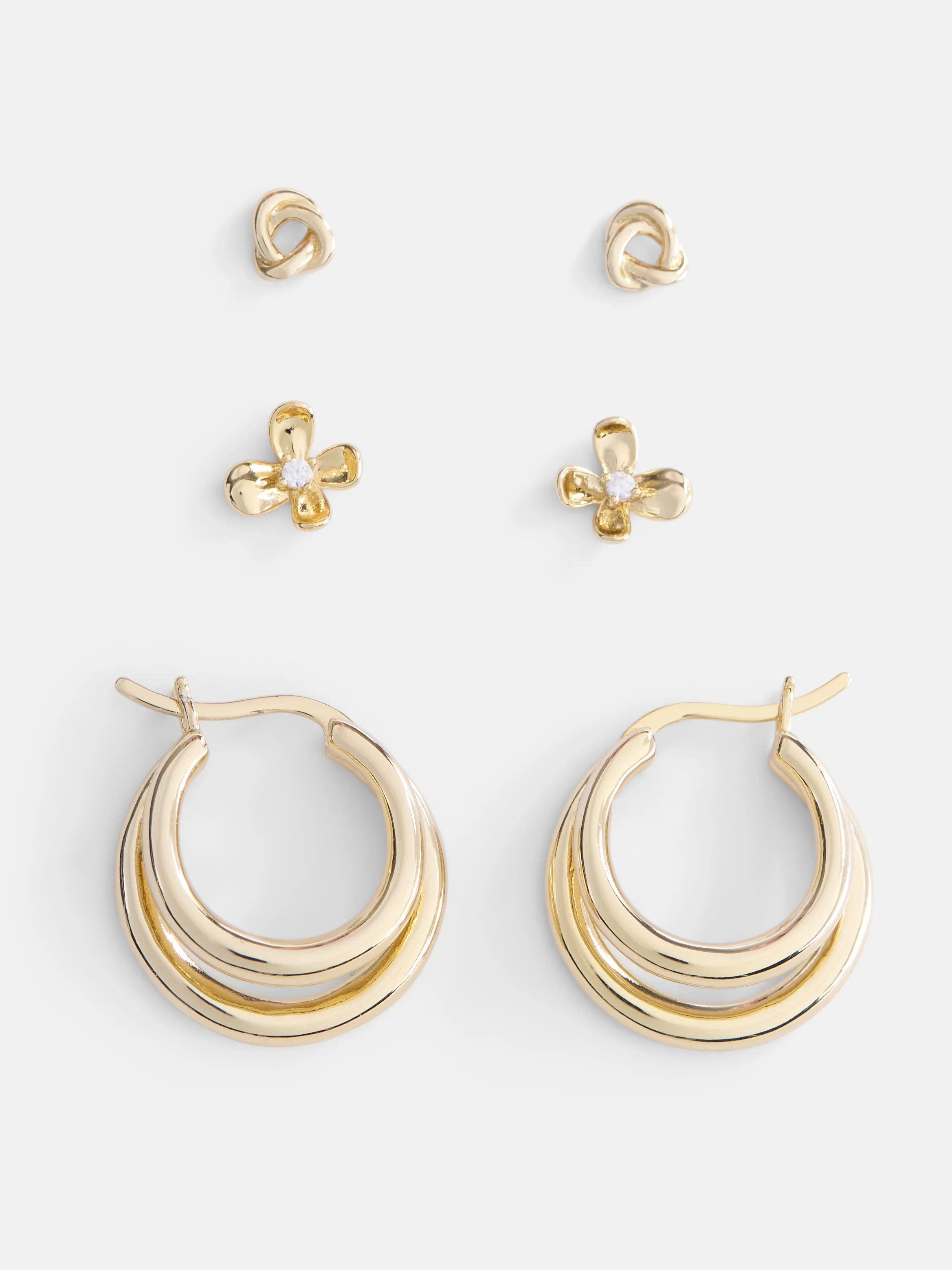 Free Assembly Women's Demi Fine 14K Gold Plated Hoop and Stud Earring Set, 3-Pairs | Walmart (US)