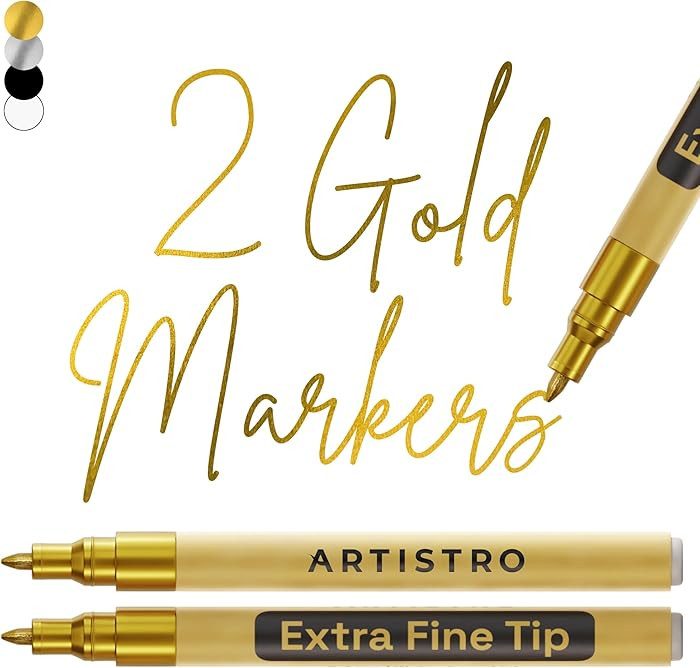 ARTISTRO 2 Gold Acrylic Paint Markers - 0.7mm Extra Fine-Tip Metallic Paint Pens - Perfect for Cr... | Amazon (US)