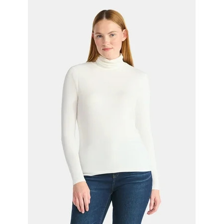 Time and Tru Women's Ribbed Turtleneck with Long Sleeves, Sizes XS-XXXL | Walmart (US)