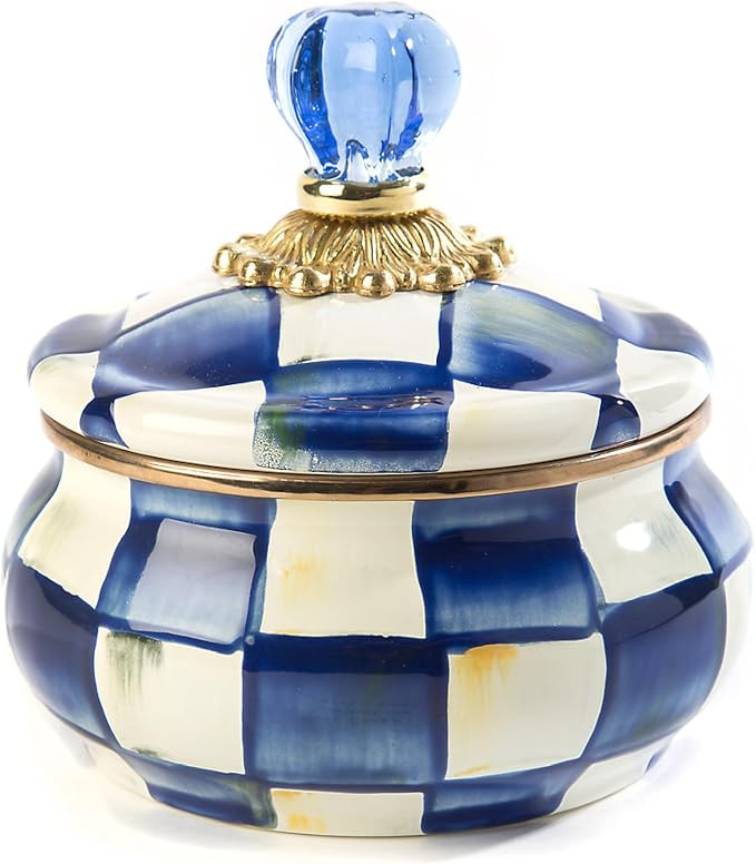 MACKENZIE-CHILDS Enamel Squashed Pot, Cute Enameled Container with Lid, 20 Ounces, Blue-and-White... | Amazon (US)