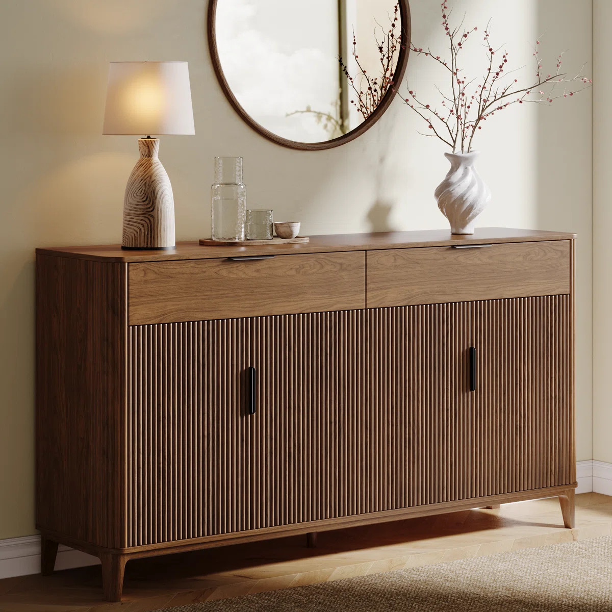63" Fluted Sideboard Buffet Cabinet With Storage, Console Coffee Bar Cabinet, Modern Accent Crede... | Wayfair North America
