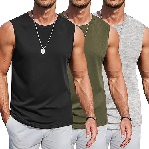 COOFANDY Mens Workout Tank Tops Cotton 3 Pack Soft Gym Muscle Shirt Sleeveless Classic T Shirts | Amazon (US)
