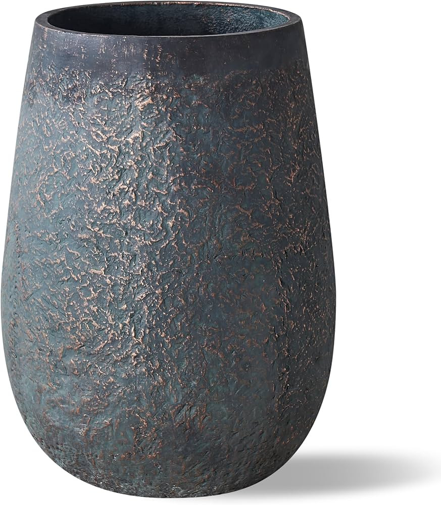 20" H Weathered Concrete Tall Planter, Black Large Outdoor Indoor Decorative Flower Pot with Drai... | Amazon (US)