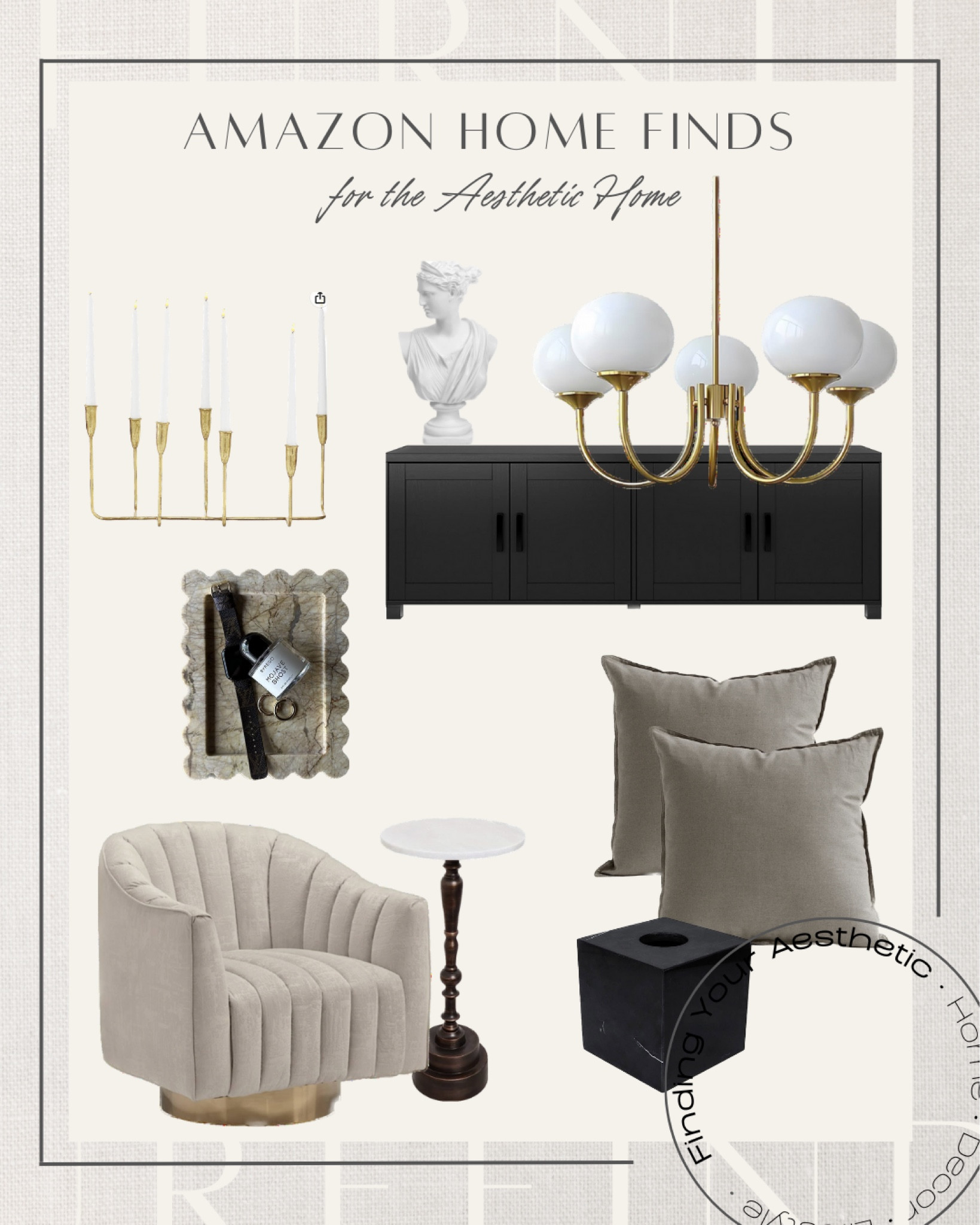 Amazon home decor and furniture finds that are neutral and modern for the aesthetic home. 

Swivel chair beige, modern accent chair, accent chair, barrel chair, marble decor, side table marble, cocktail table, pillow covers, marble tray, scalloped tray, Media console black, modern sideboard, affordable sideboard, RH inspired console, candle holder, Grecian bust, Greek statue, mid century light, chandelier mid century, gold chandelier, Amazon home, Amazon aesthetic finds, look for less, designer inspired

#LTKFind #LTKhome