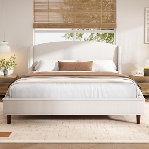 Christopher Knight Home Cordo King Size Bed Set, Upholstered Platform Bed with Wingback Headboard, Solid Wooden Slats Panel Support, No Box Spring Needed, Easy Assembly, 47.00" H Beige | Amazon (US)