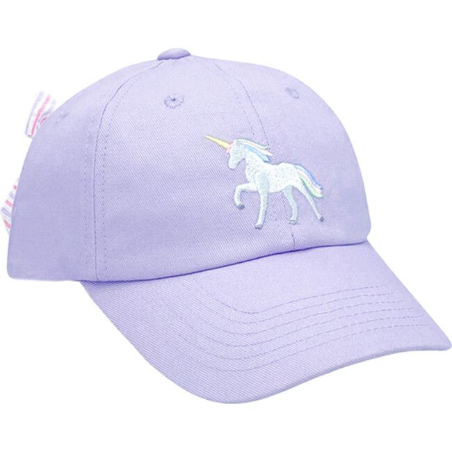 Rainbow Unicorn Bow Baseball Hat, Lavender | Maisonette