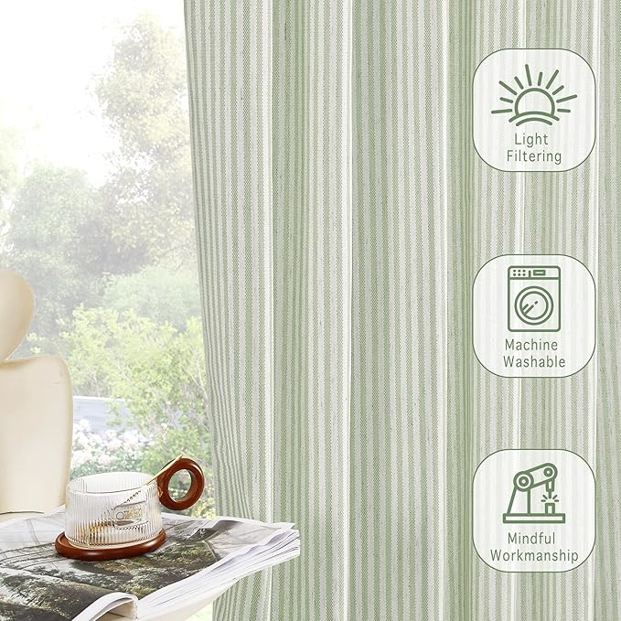 RYB HOME Kitchen Curtains 36 inch Length for Cafe Bathroom Small Window, Striped Linen Pinstripe ... | Amazon (US)