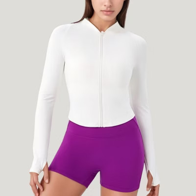 Anna-Kaci Active Women's Long Sleeve Zip Front Activewear Jacket with Streamlined Fit and Lightweight Performance Fabric - Small, White | Target