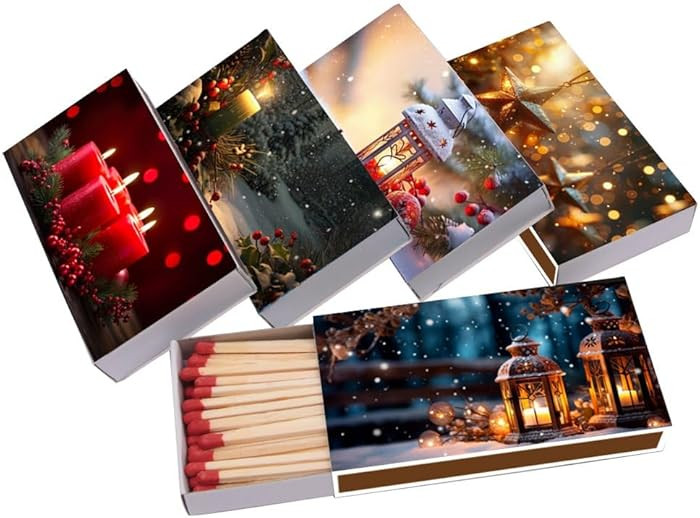 XL Streichholzschachteln Kerzen/Weihnachten/Winter Motive: 5 x 45er Packungen / 10cm Streichhölz... | Amazon (DE)