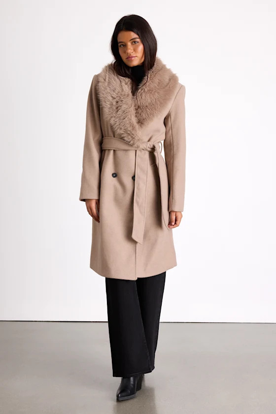 Cantrell Taupe Double-Breasted Faux Fur Coat | Lulus