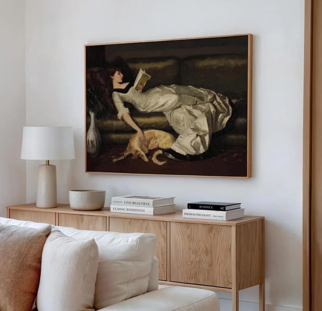 Woman Reading Painting, Victorian Dog Art, Vintage Portrait Print - Etsy | Etsy (US)