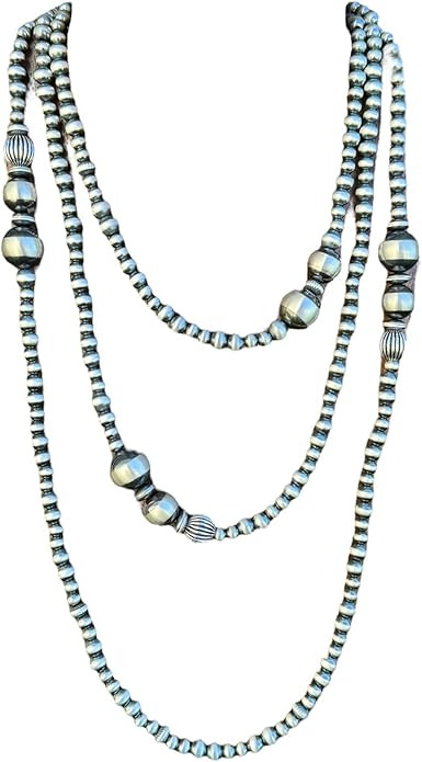 Amazon.com: Pearlybear Turquoise 60 Inch Southwestern 925 Sterling Silver Pearls Multi Bead Neckl... | Amazon (US)